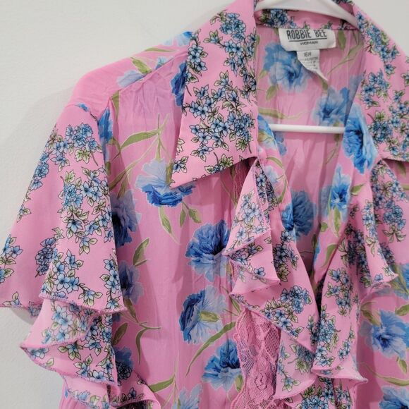Robbie Bee Womens Top Size 16W Pink Floral Ruffle Lace Feminine Dainty - Picture 3 of 7